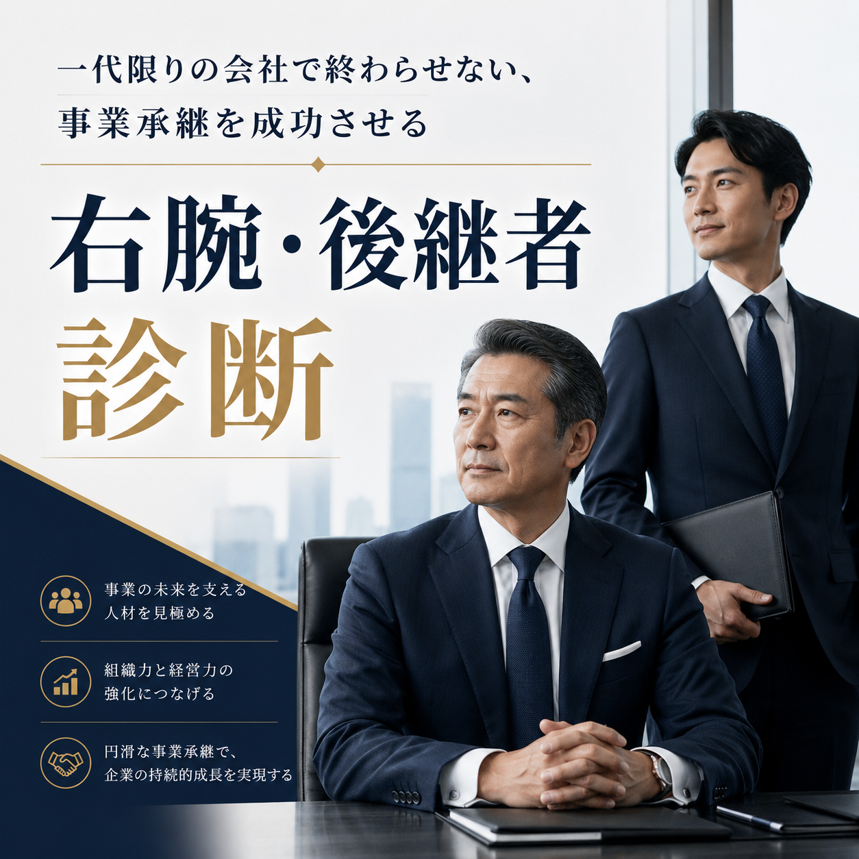 一代限りの会社で終わらせない、事業承継を成功させる右腕・後継者診断